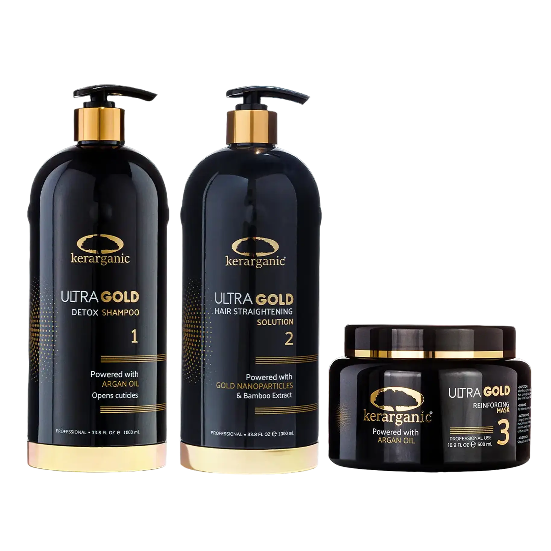ULTRA GOLD PROFESSIONAL BRAZILIAN KERATIN TREATMENT BUNDLE Shampoo 1000ml Keratin 1000ml Mask 500ml