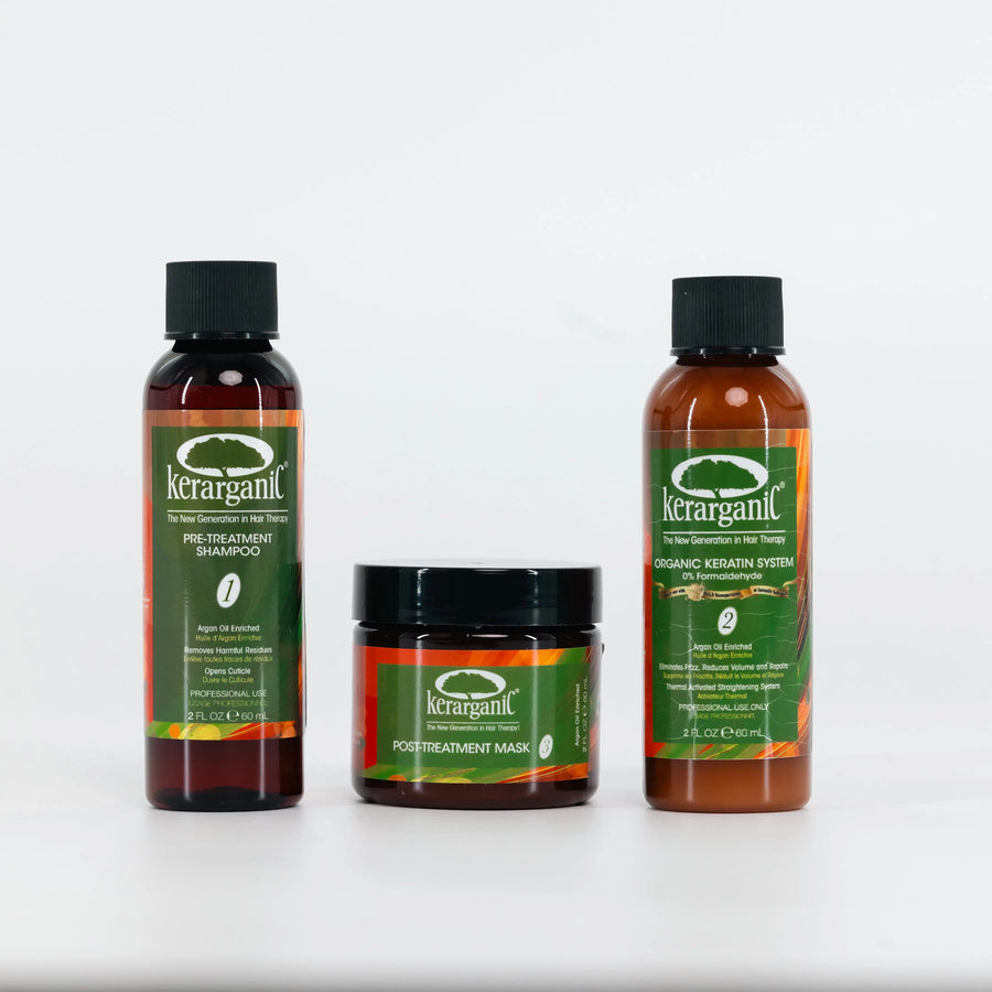 DIY ORGANIC KERATIN SET 2oz - FORMALDEHYDE FREE TREATMENT (Pre-Treat Shampoo 2oz, Keratin 2oz, Mask 2oz) - NOTE: Shoulder Hair Lenght 1 Application ㅤㅤㅤㅤKerarganic