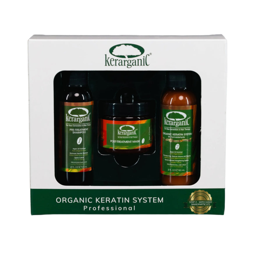 DIY ORGANIC KERATIN SET 2oz - FORMALDEHYDE FREE TREATMENT (Pre-Treat Shampoo 2oz, Keratin 2oz, Mask 2oz) - NOTE: Shoulder Hair Lenght 1 Application ㅤㅤㅤㅤKerarganic